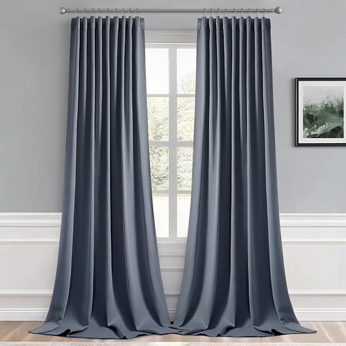 MIULEE Stone Blue Back Tab Blackout Curtains 108 Inch Long 2 Panels Set - Image 9