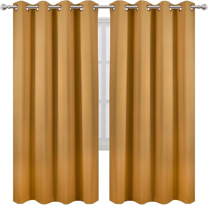 LEMOMO Mustard Yellow Thermal Blackout Curtains/52 x 72 Inch/Set of 2 Panels - Image 2