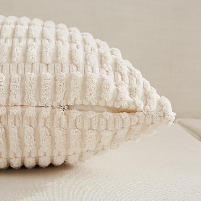 Fancy Homi 4 Packs Boho Cream Decorative Throw Pillow Covers 12x20 Inch - Image 3