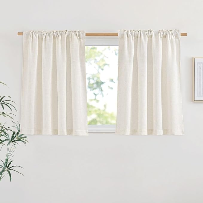 NICETOWN Linen Burlap Short Kitchen Curtains 36 inches Long, Rod Pocket & Back - Image 2