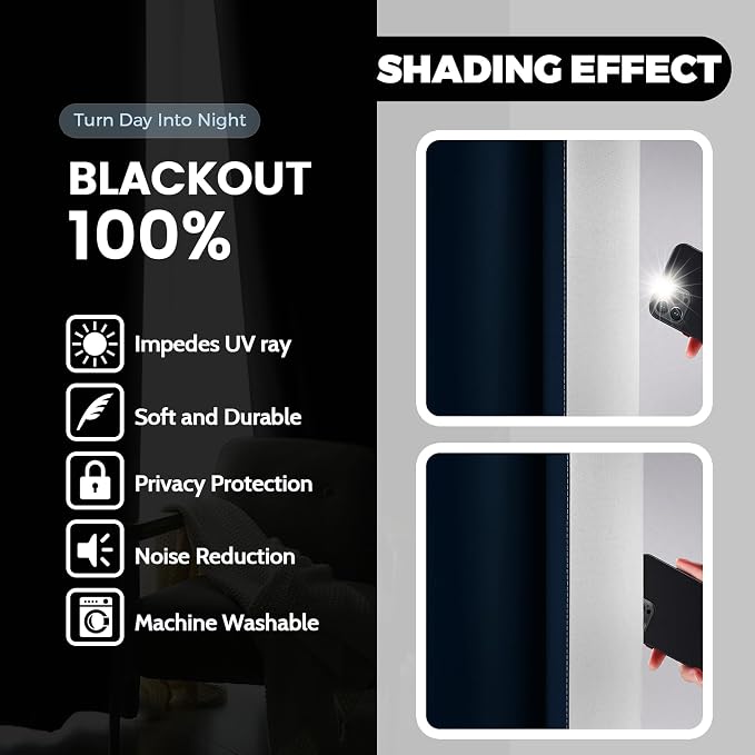 Yakamok 100% Blackout Curtains 84 Inch Length 2 Layers, Light Blocking Thermal - Image 4