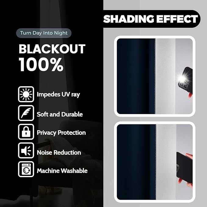 Yakamok 100% Blackout Curtains 63 Inch Length 2 Layers, Light Blocking Thermal - Image 4