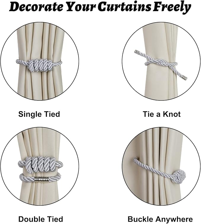 BEL AVENIR Magnetic Curtain Tiebacks, Decorative Drapery Holdbacks Modern Woven - Image 3