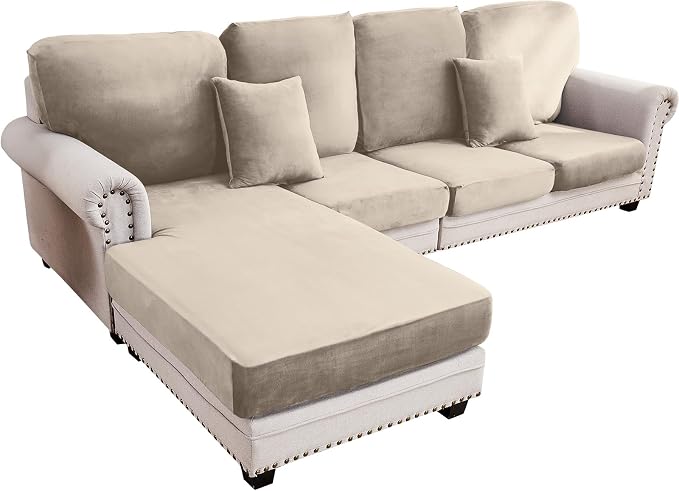 Couch Cover 4-Piece Elastic Velvet Couch Cushion Covers & Chaise Slipcovers by Taque