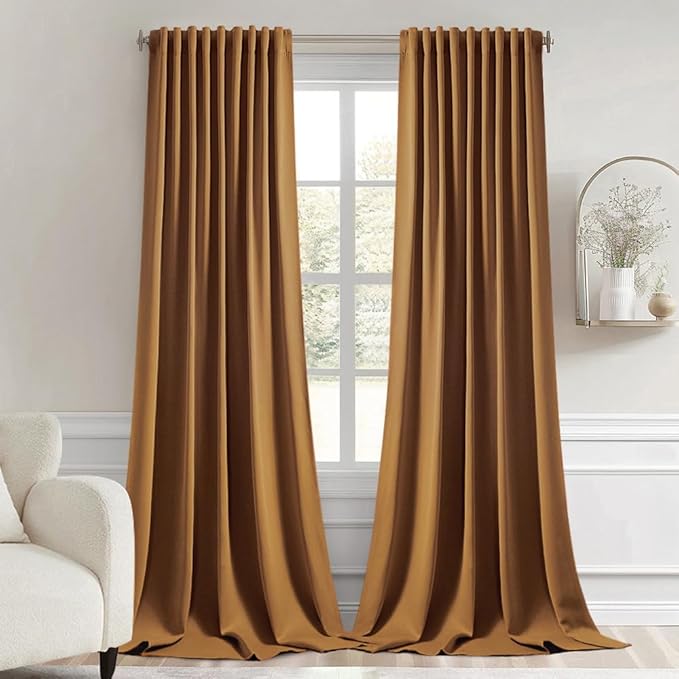 MIULEE Golden Brown Back Tab Blackout Curtains 102 Inch Long 2 Panels Set by MIULEE