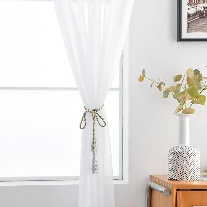 SpaceDresser Sheer White Curtains 4 Panels Rod Pocket Semi-Sheer Curtain 90 - Image 6
