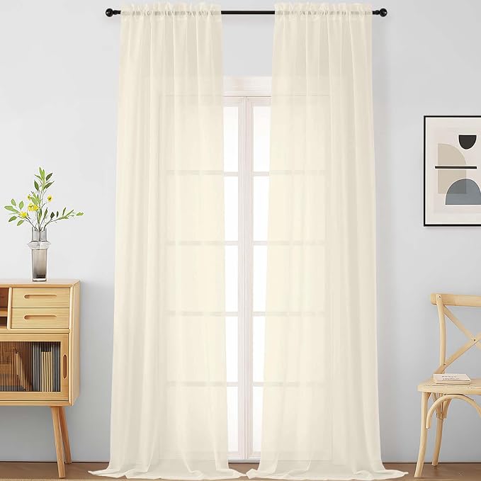 Cream Sheer Curtains 120 Inches Long 2 Panels, Extra Long Light Filtering by Home