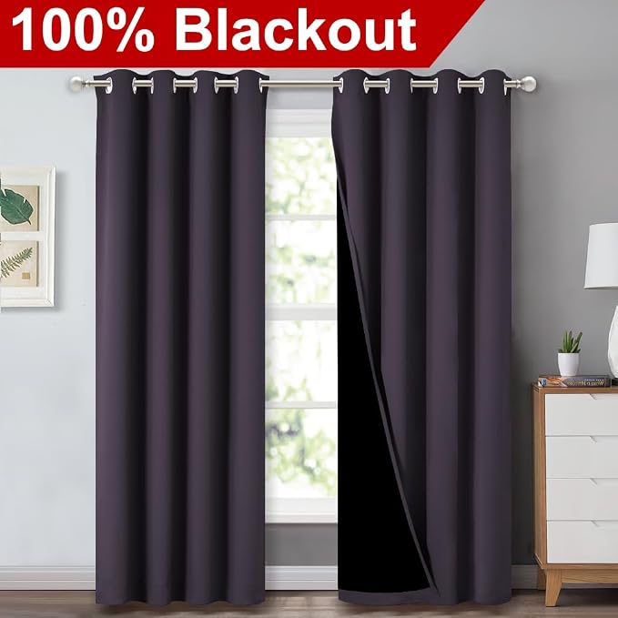 NICETOWN 100% Blackout Curtains 84" Long, Pair of Energy Smart & Noise Blocking - Image 2