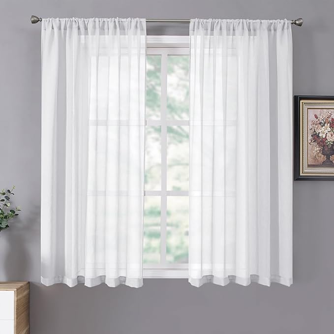 Tollpiz Short Sheer Curtains Living Room Linen Textured Curtain Sheers Light by Tollpiz