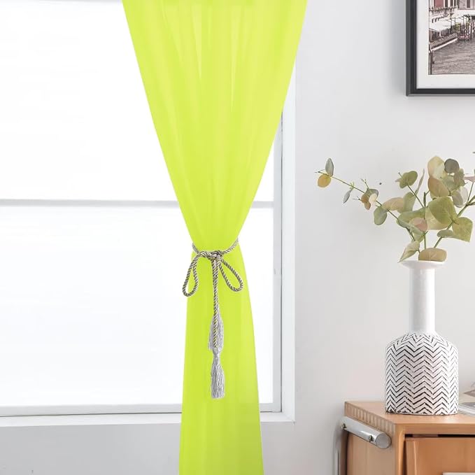 SpaceDresser Basic Rod Pocket Sheer Voile Window Curtain Panels Chartreuse 1 - Image 4