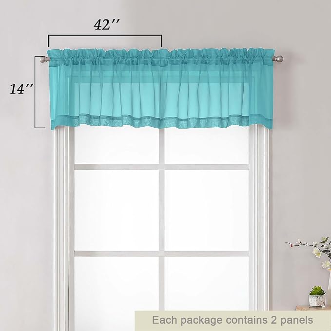 Turquoise Valances for Windows, Turquoise Sheer Curtains 14 Inch Length 2 Pack - Image 2