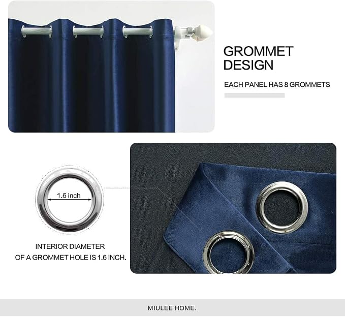 MIULEE 2 Panels Blackout Velvet Curtains Solid Soft Grommet Royal Blue Curtains - Image 2