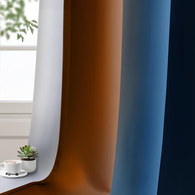 Yakamok Blackout Ombre Dark Blue and Burnt Orange Curtains-Gradient Room - Image 8