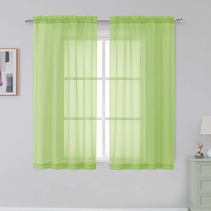 Simplebrand Lime Sheer Curtains 84 Inches Long, Light Filtering Rod Pocket by Simplebrand