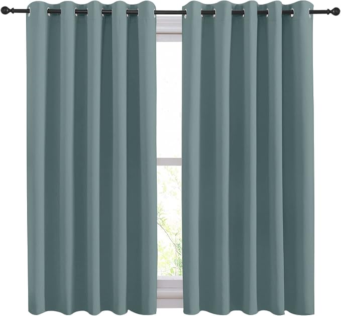 NICETOWN Thermal Insulated Greyish Blue Curtains Blackout Draperies, Window - Image 2