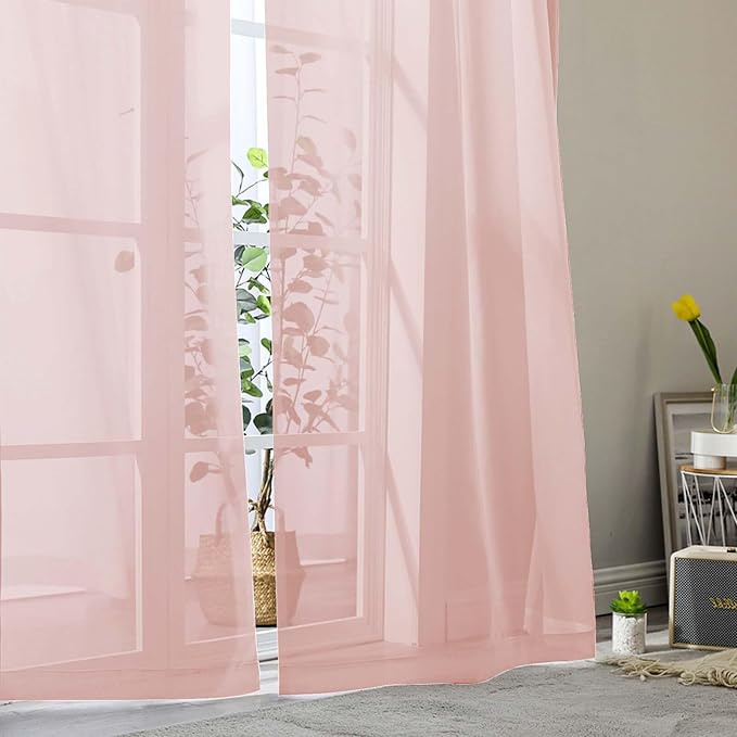 Blush Sheer Curtains 84 Inches Long 2 Panels, Soft Airy Light Filtering Curtains - Image 9