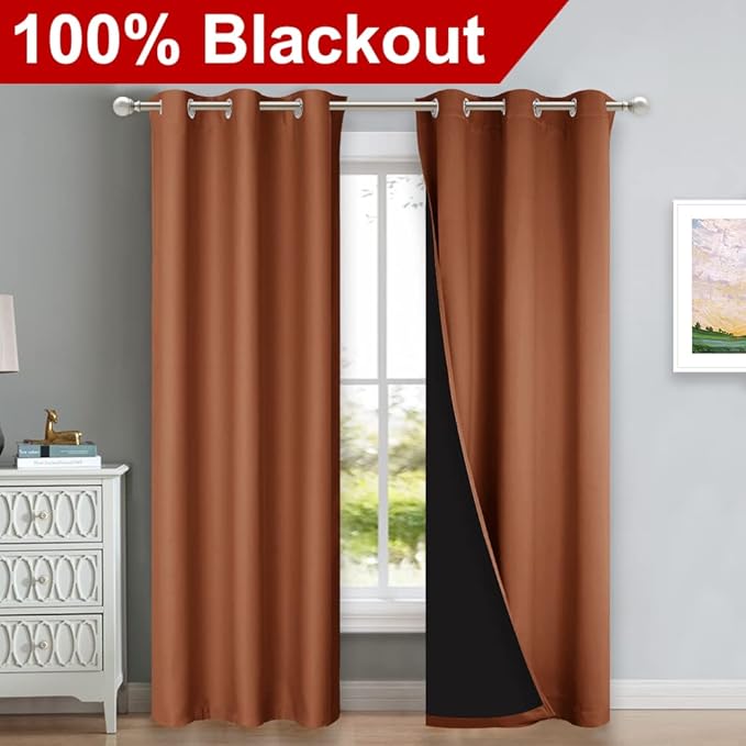 NICETOWN Burnt Orange Blackout Curtains 80 inches Long, Full Light Blocking - Image 2