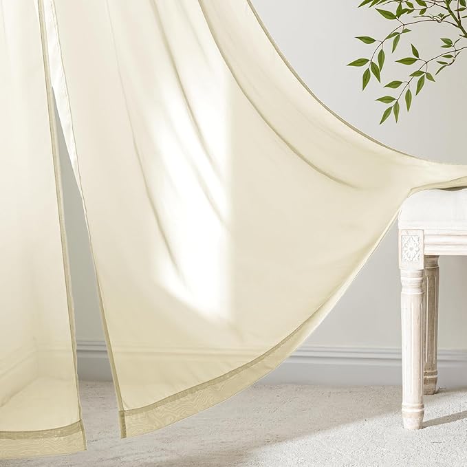 MIULEE Light Cream Sheer Curtains 102 Inches Long, 4 Panels Set, Light - Image 6