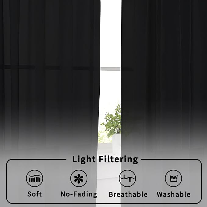 Aiyufeng Black Curtains 36 inches Long 2 Panels, Short Cafe Sheer Tiers - Image 8
