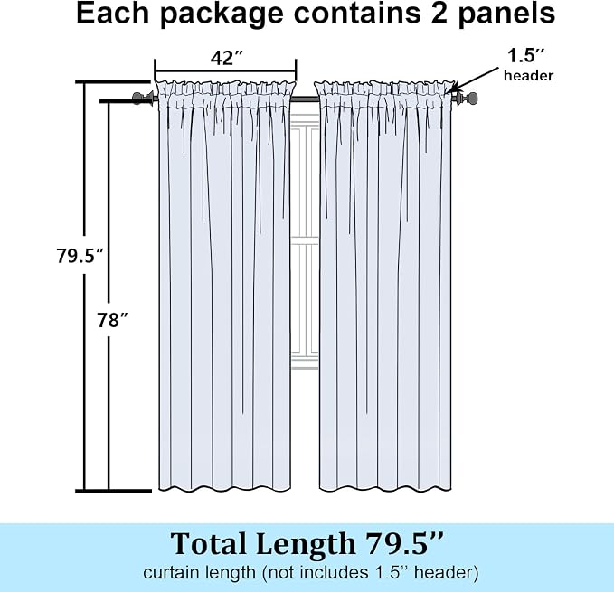 Simplebrand Semi Sheer Black Curtains 78 Inch Length 2 Panels, Geometric - Image 2