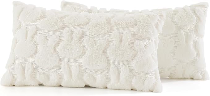 decorUhome Easter Bunny Pillow Covers 12x20 Inch Set of 2, Soft Plush Faux Wool - Image 9