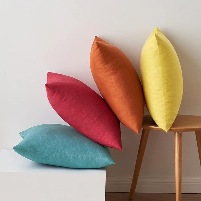 MIULEE Pack of 4 Decorative Outdoor Throw Pillow Covers Linen Waterproof Pillow - Image 6