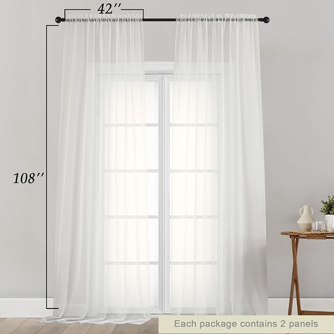 Extra Long Sheer Ivory Curtains - Image 2