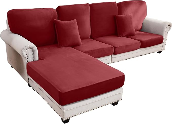 Couch Cover 4-Piece Elastic Velvet Couch Cushion Covers & Chaise Slipcovers by Taque