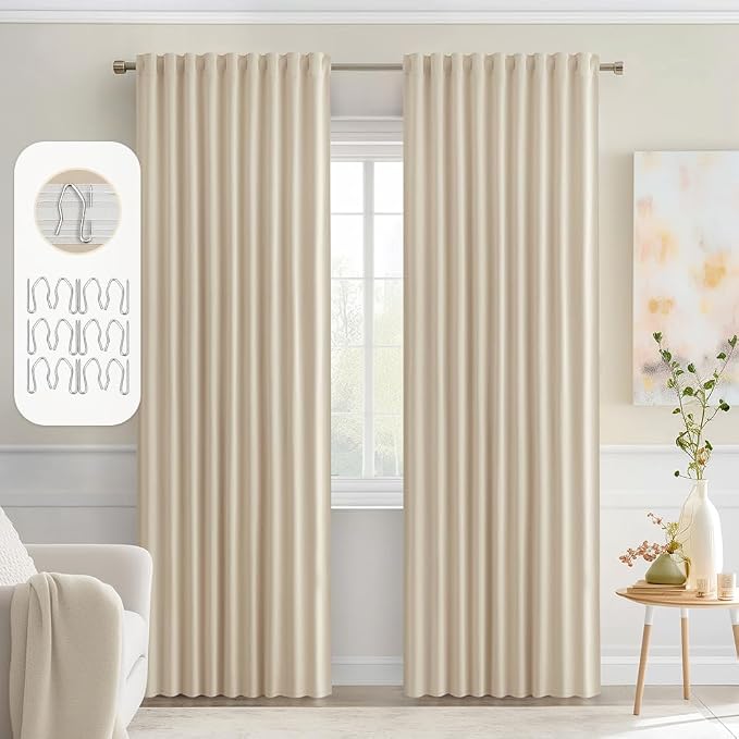 MIULEE Cream Beige Back Tab Light Blocking Curtains 78 Inch Length 2 Panels Set by MIULEE