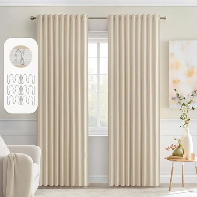 MIULEE Back Tab Cream Beige Curtains 90 Inch Long 2 Panels Set by MIULEE