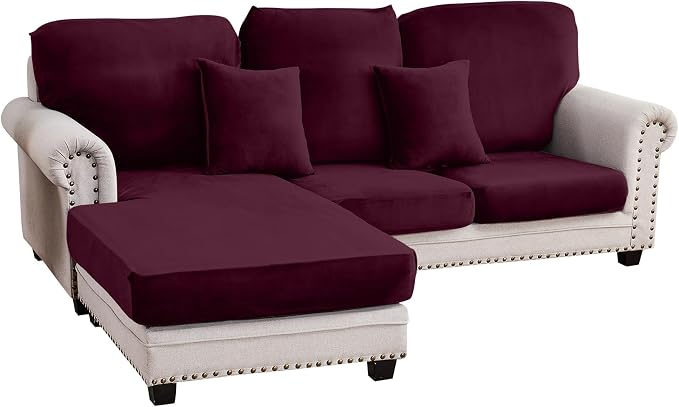 Couch Cover 3-Piece Elastic Velvet Couch Cushion Covers & Chaise Slipcovers by Taque