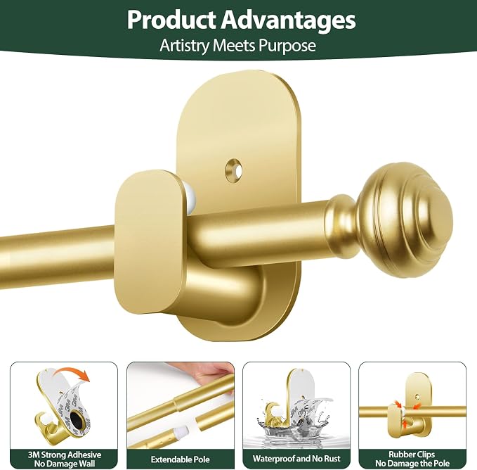 KAMANINA 2 Pack Curtain Rods No Drilling - Image 9