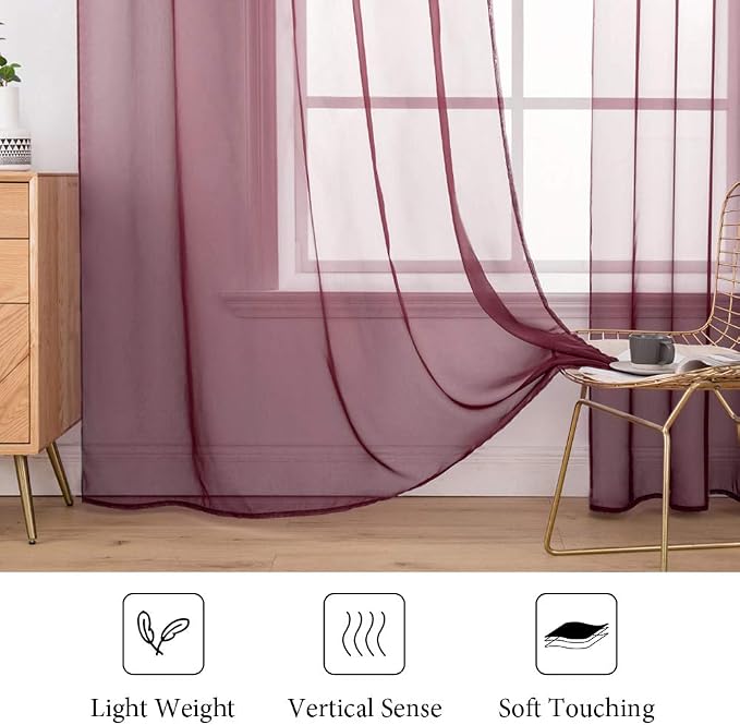 MIULEE 2 Panels Solid Color Sheer Christmas Window Curtains Elegant Window - Image 4