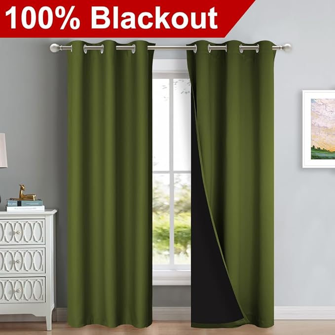 NICETOWN Blackout Curtains 84 inches Long, 2 Pieces, Olive Green, Full Light - Image 2