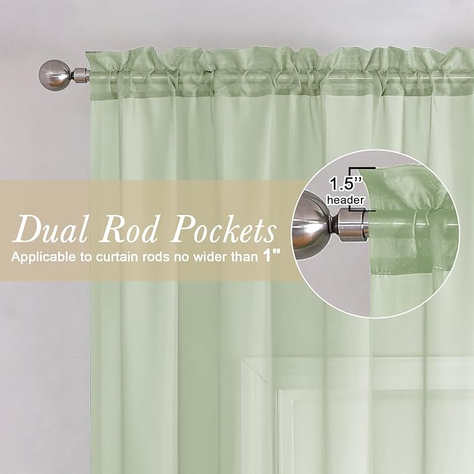 Lecloud Light Green Sheer Curtains 78 Inches Long 2 Panels, Modern Light - Image 5