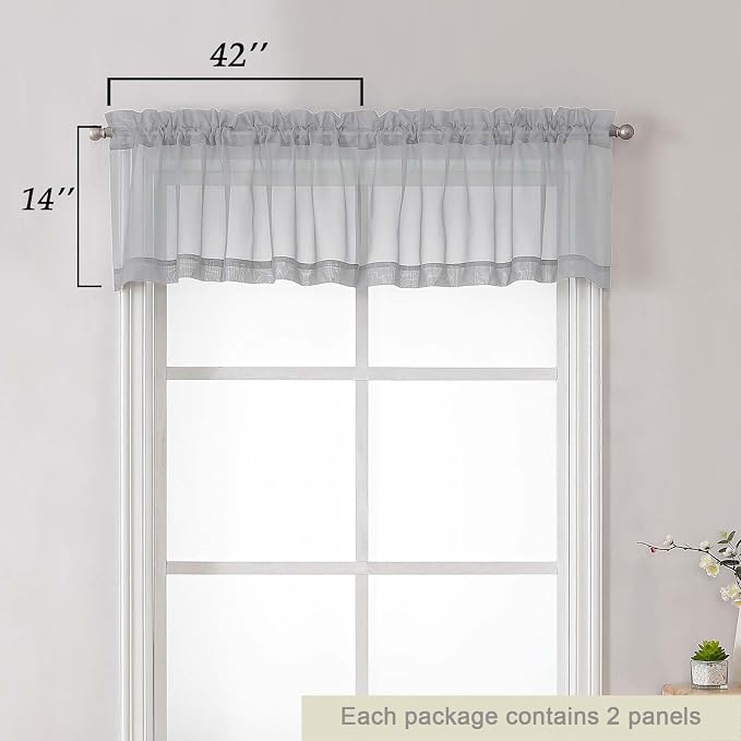 Light Grey Valances for Windows, Light Grey Sheer Curtains 14 Inch Length 2 - Image 2