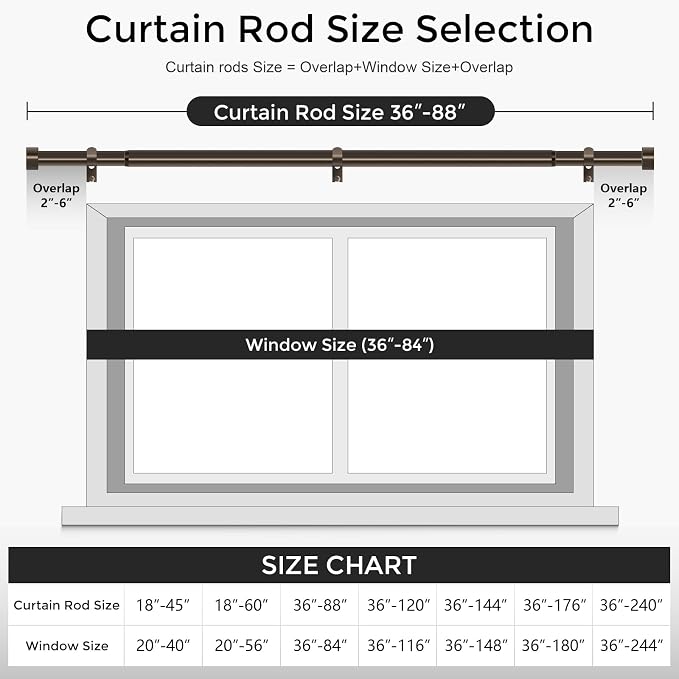 VOIIY 2 Pack Curtain Rods for Windows 48 to 84 Inch, Bronze 1'' Diameter - Image 5