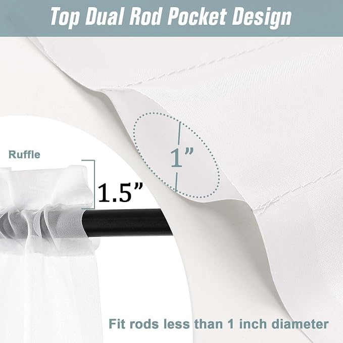 White Window Sheer Curtains 54 inch Length, Soft Airy Light Filtering Sheer - Image 3