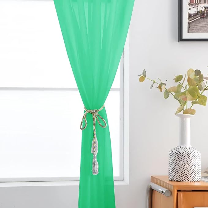 SpaceDresser Basic Rod Pocket Sheer Voile Window Curtain Panels Grass Green 1 - Image 4