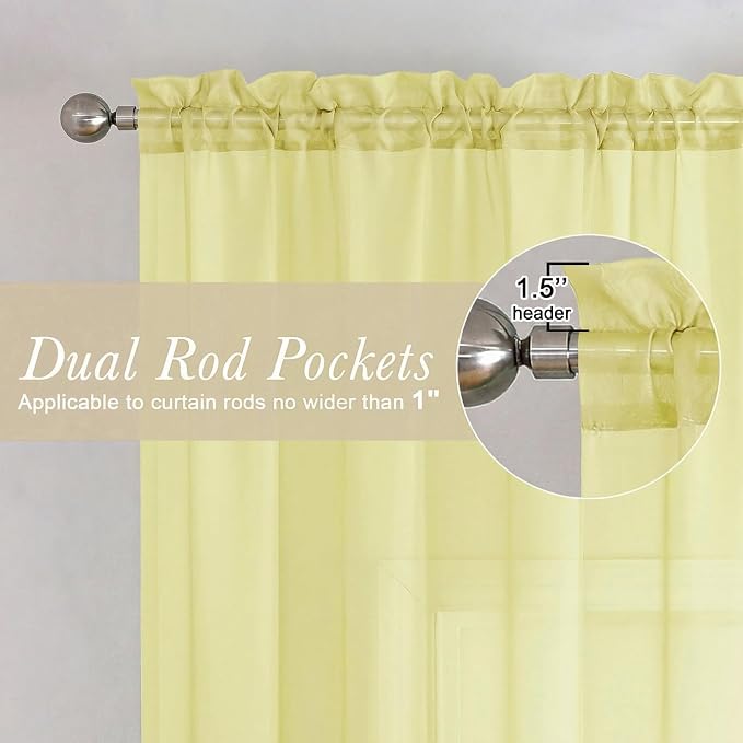 Lecloud Goose Yellow Sheer Curtains 96 Inches Long 2 Panels, Rod Pocket Light - Image 5