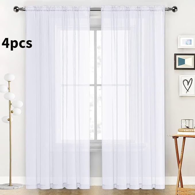 SpaceDresser Optical White Sheer Curtains 4 Panels Rod Pocket Semi-Sheer - Image 2