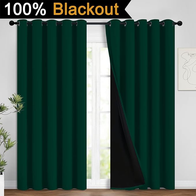 Yakamok 100% Blackout Lined Panels, Room Darkening Thermal Insulated Blackout - Image 2