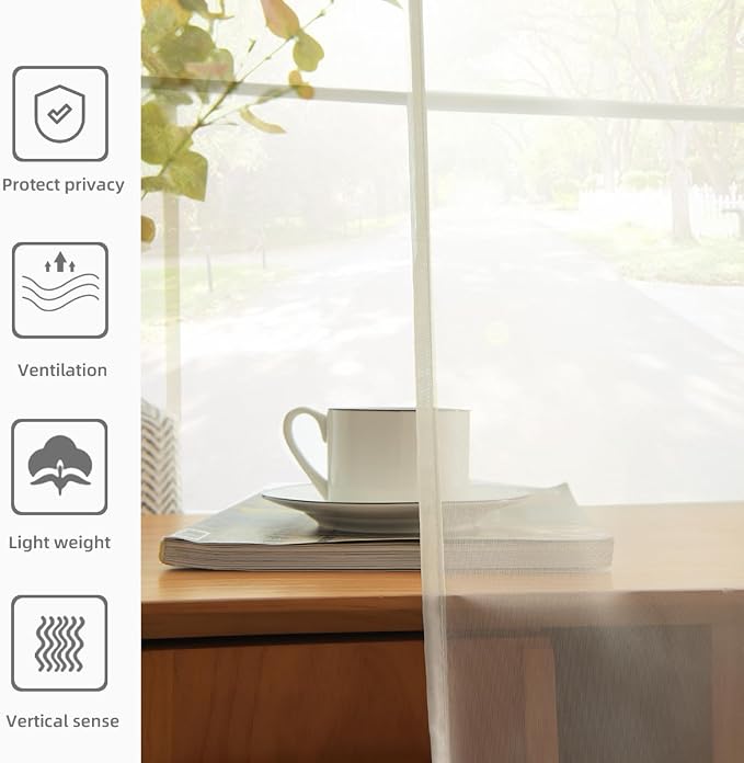youleyar Solid Sheer Rod Pocket Curtain Voile Draperies 2 Panels White Beige - Image 7