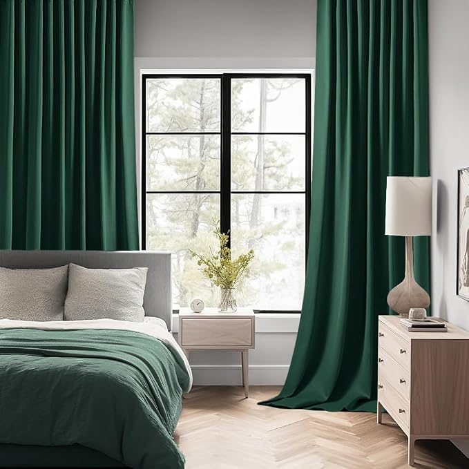 MIULEE Christmas Hunter Green Back Tab Blackout Curtains 108 Inch Long 2 Panels - Image 2
