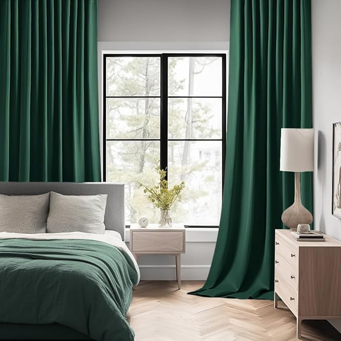 MIULEE Christmas Hunter Green Back Tab Blackout Curtains 52"x84" 2 Panels | Rod - Image 2