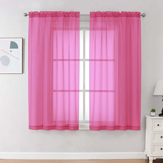 OVZME Sheer Curtains 63 inch Length 2 Panels Set by OVZME