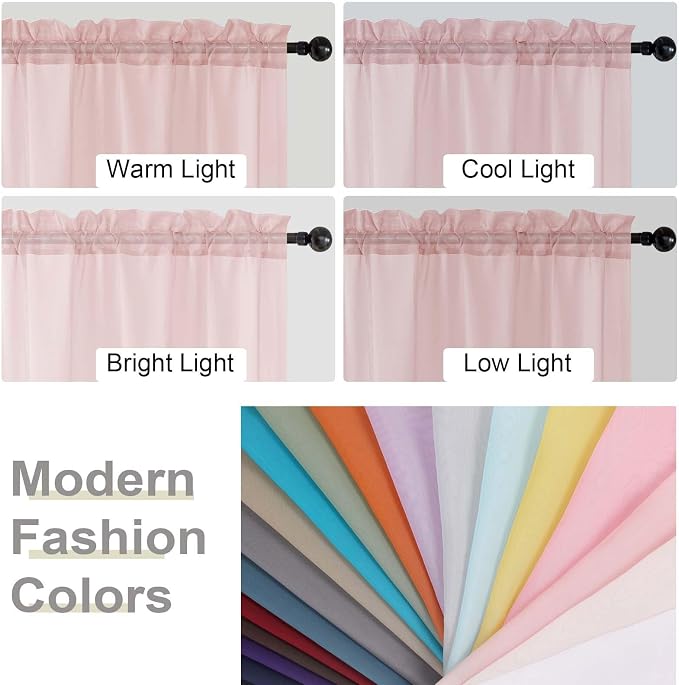 Blush Valances for Windows, Blush Sheer Curtains 14 Inch Length 2 Pack Kitchen - Image 5