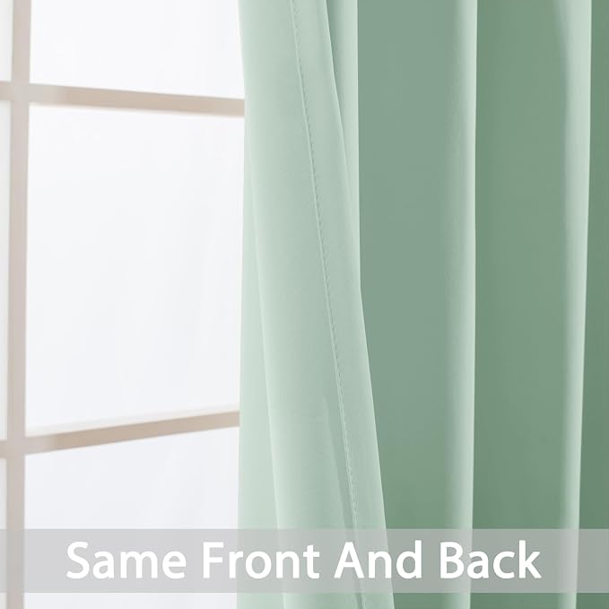 Yakamok Light Sage Green Blackout Curtains-Room Darkening Green Thermal - Image 3