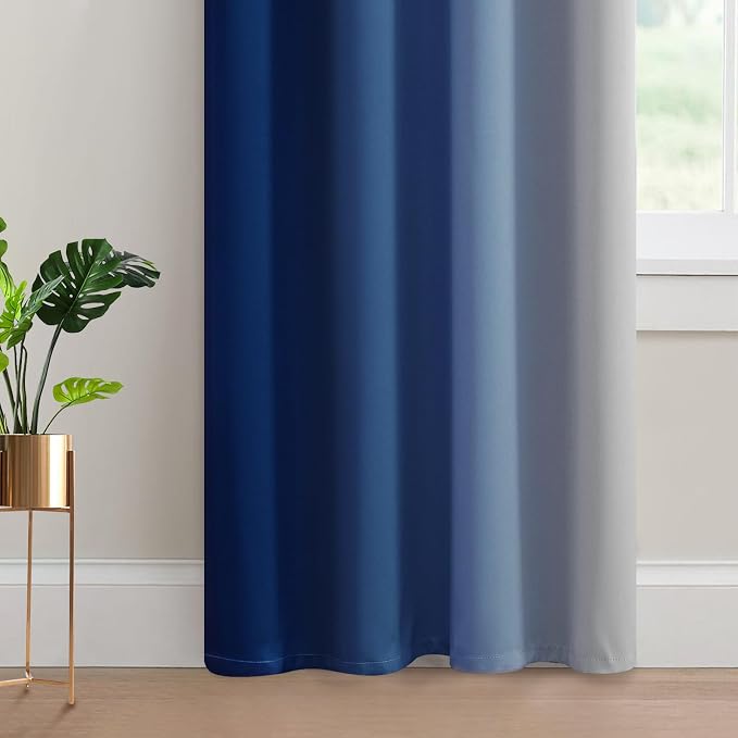 Yakamok Greyish White and Royal Blue Ombre Curtains, Light Blocking Curtains - Image 4