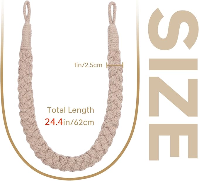 NICEEC 2 Pack Natural Cotton Rope Curtain Tiebacks Elegant Boho Style - Image 3
